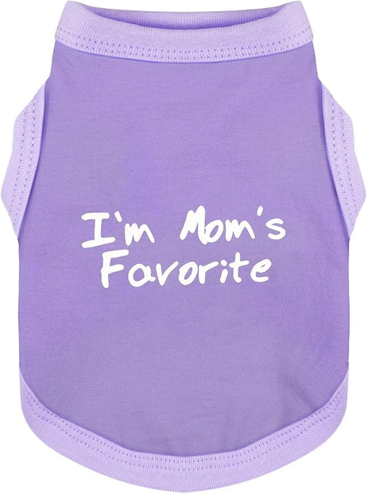 Cozy Sleeveless Canine Wear Dog Clothes, Soft, Lightweight, and Breathable Cotton Dog Shirt with I'm Mom's Favorite Print.Vest Tank Top Ideal for Small, Medium, and Large Breeds Light Purple M