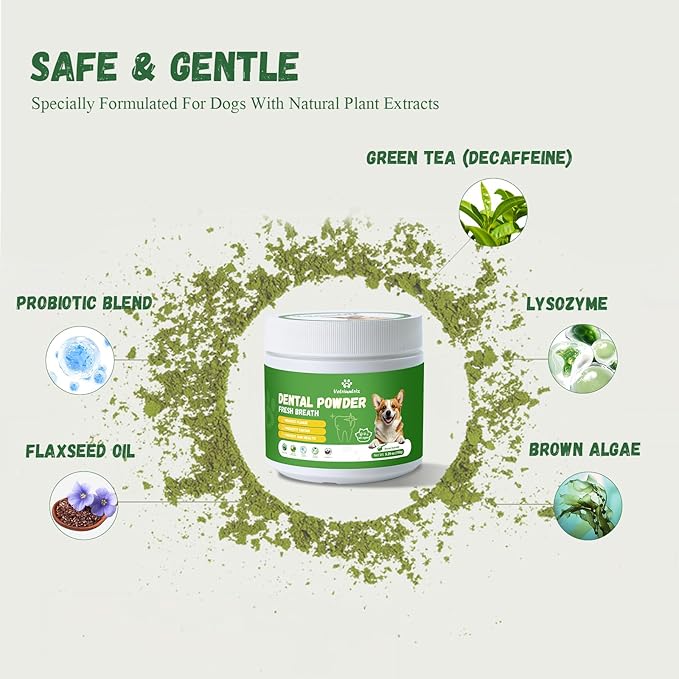 Dog Teeth Cleaning Powder, Dog Dental Powder for Teeth Cleaning and Dog Breath Fresh for Dogs with Probiotic & Tartar Remover, Plaque Off Dog Tooth Cleaning 150g