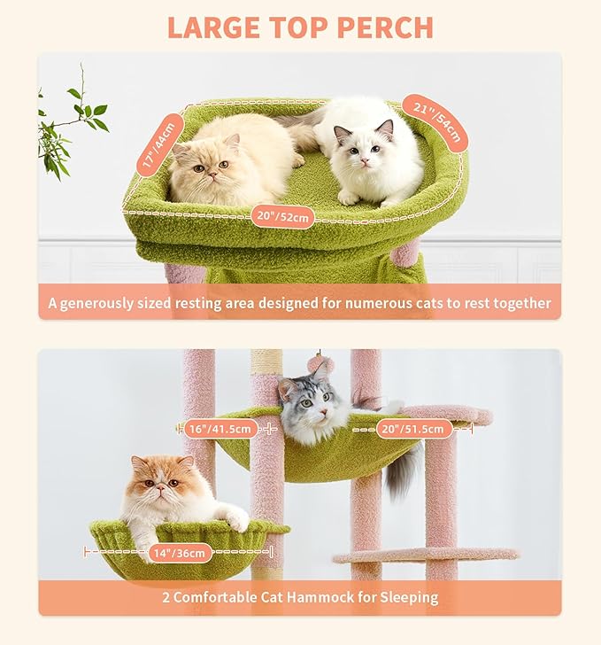 Made4Pets Tall Cat Tree, 71 Inches Cat Tree Tower for Indoor Cats Large Adult, Plush Multi-Level Cat Tower with 5 Scratching Posts, 2 Hammock, Condo and Perch, Big Cat House Indoor, Pink