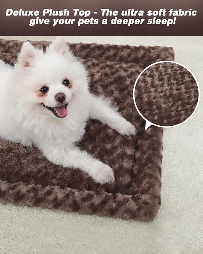 Washable Dog Bed Mat Reversible Dog Crate Pad Soft Fluffy Pet Kennel Beds Dog Sleeping Mattress for Large Jumbo Medium Small Dogs, 29 x 18 Inch, Brown