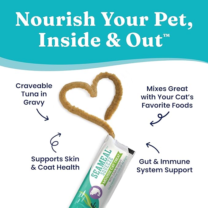Solid Gold Lickable Cat Treats - Limited Ingredient Tuna SeaMeal™ Squeezable Healthy Cat Treats for Indoor Cats w/Seaweed for Gut & Immune Support - 0.5oz Pack of 30