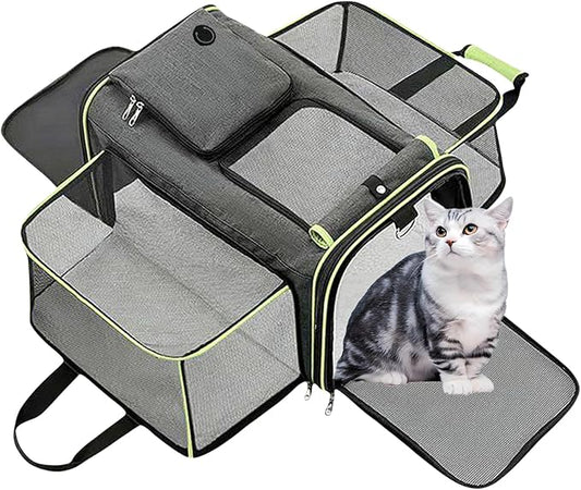 Expandable Travel Small Dog Cat Carrier(Large),Airline Approved Soft-Sided Pet Carrier with Removable Fleece Pad and Pockets for Cats/Puppy and Small Animals
