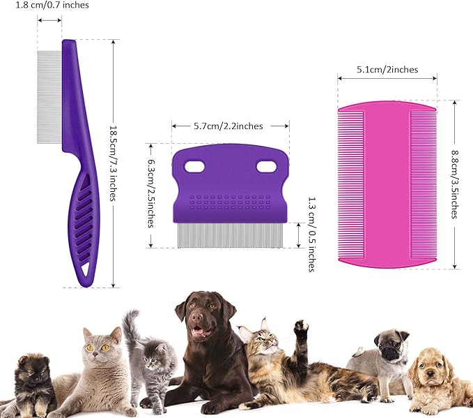 6 Pieces Pet Lice Combs Dog Grooming Flea Cat Tear Stain Comb for Removal Dandruff, Hair Stain, Nit(Pink, Green, Purple, Yellow)