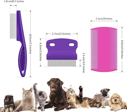 6 Pieces Pet Lice Combs Dog Grooming Flea Cat Tear Stain Comb for Removal Dandruff, Hair Stain, Nit(Pink, Green, Purple, Yellow)
