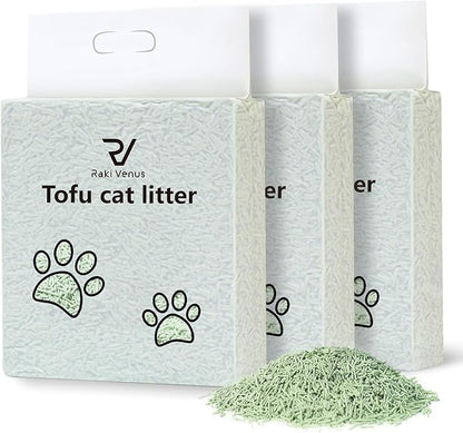 Tofu Cat Litter - Strong Clumping, Ultra Absorbent, Odor Control, Flushable, Low Tracking, Low Dust Tofu Litter Pellets 3 Packs/18LB (Green Tea)