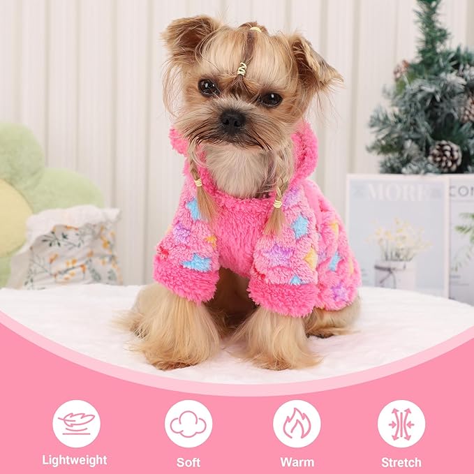 Yikeyo Dog Sweater Dress for Small Dogs Girl Boy, Cute Warm Fleece Dog Hooded Sweaters, Soft Puppy Clothes,Extra Warm Fall Winter Pet Clothes Birthday Dresses Holiday Outfits(Rose Pink,XS)