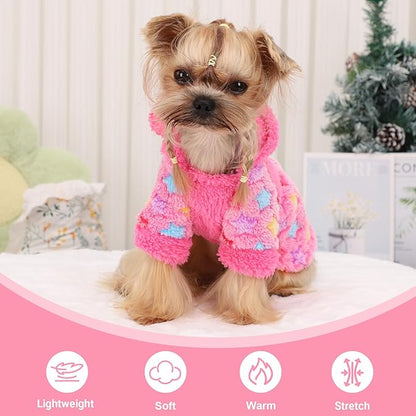 Yikeyo Dog Sweater Dress for Small Dogs Girl Boy, Cute Warm Fleece Dog Hooded Sweaters, Soft Puppy Clothes,Extra Warm Fall Winter Pet Clothes Birthday Dresses Holiday Outfits(Rose Pink,XS)