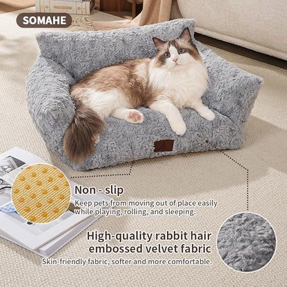 Cat Couch Beds Cat Bed for Indoor Cats Washable Dog Beds for Small Dogs & Cats with Removable Cover Fluffy Sofa with Non-Slip Bottom (18.0" L X 24.0" W X 10.0" Th) Coffee