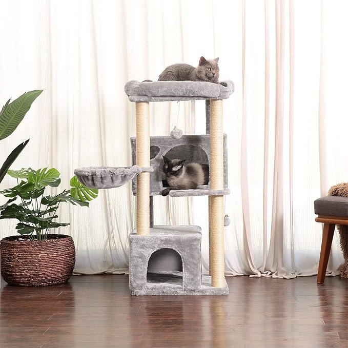 Hey-brother Cat Tree,Multi-Level Cat Condo for Large Cat Tower Furniture with Sisal-Covered Scratching Posts, 2 Plush Condos, Big Plush Perches MPJ011W