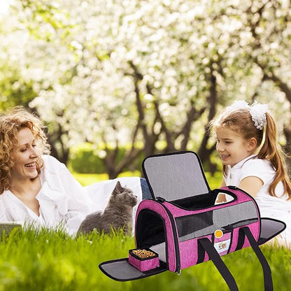 20" Large Pet Carrier Soft Sided Cat Carriers for Large Cats Under 25 lbs, Folding Big Dog Carrier Cat Carrier for 2 Cats Travel Carrier, Red