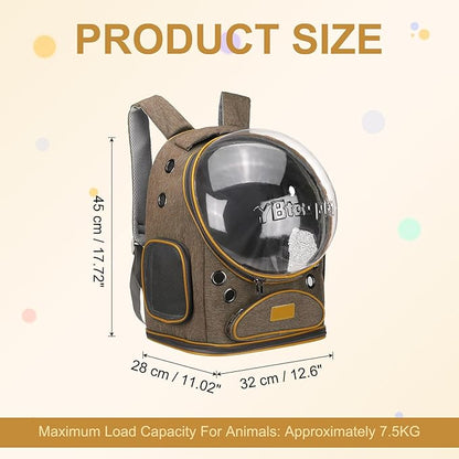 Pet Backpack Carrier, Portable and Ventilated, Oxford Cloth, Dog Cat Travel Bag with Transparent Cover 12.6", (Brown, 1 Pcs), Intended for Hiking/Camping/Traveling