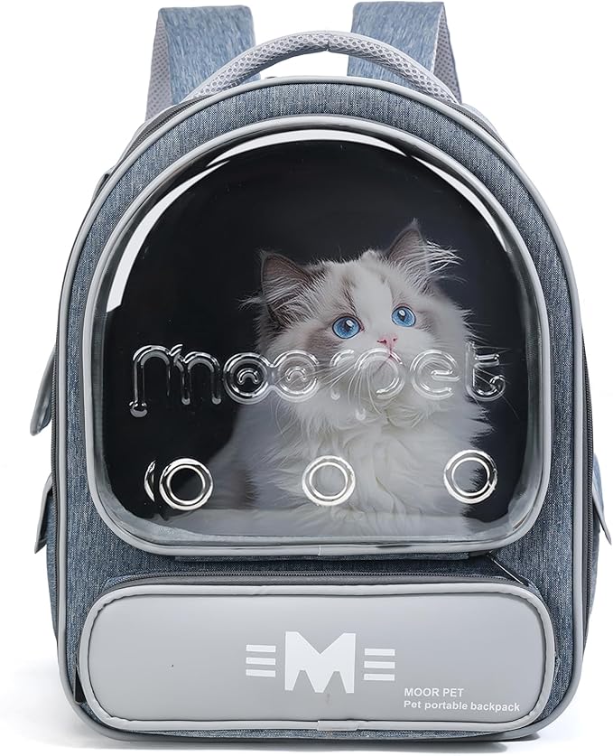 Cat Bubble Backpack Carrier, Clear Pet Bag for Cats and Small Dogs up to 20 Lbs, Great for Outdoor Hiking Camping (Blue Grey)