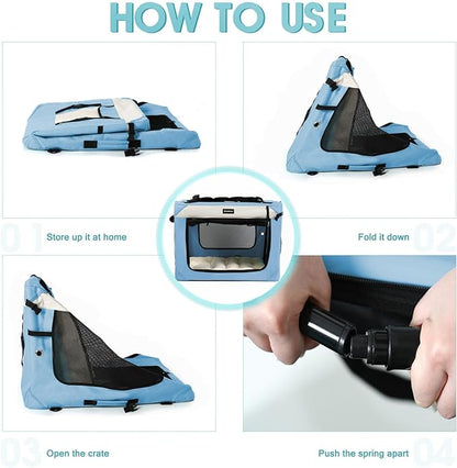 Large Cat Carrier Collapsible Travel Dog Crate Portable Soft-Sided Pet Kennel with Super Soft Warm Plush Pillow for Indoor and Outdoor 20x14x14in,Sky Blue