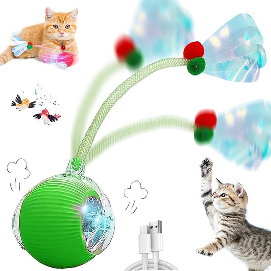 Christmas Stocking Stuffer Speedy 2.0 Tail Interactive Cat Toys for Indoor Cats, Automatic Cat Toy with Elastic Mesh Tail, Electric Rolling Ball on Carpet, Chirping and Motion Activate Cat