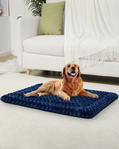 Washable Dog Bed Mat Reversible Dog Crate Pad Soft Fluffy Pet Kennel Beds Dog Sleeping Mattress for Large Jumbo Medium Small Dogs, 41 x 27 Inch, Blue