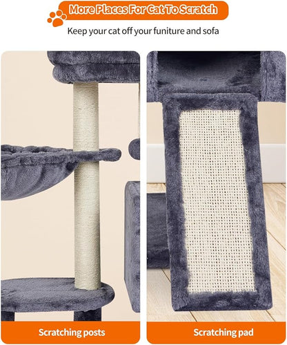 FISH&NAP Cute Cat Tree Kitten Cat Tower for Indoor Cat Condo Sisal Scratching Posts with Jump Platform Cat Furniture Activity Center Play House SmokyGrey