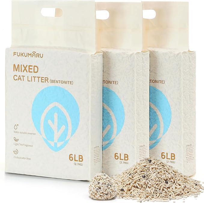 FUKUMARU Tofu Cat Litter, Strong Clumping Cat Litter Pellets, Effective Odor Control, Ultra Absorbent, Dust Free, Natural, Lightweight, Low Tracking, White Tea, 6lb x 3 Bags