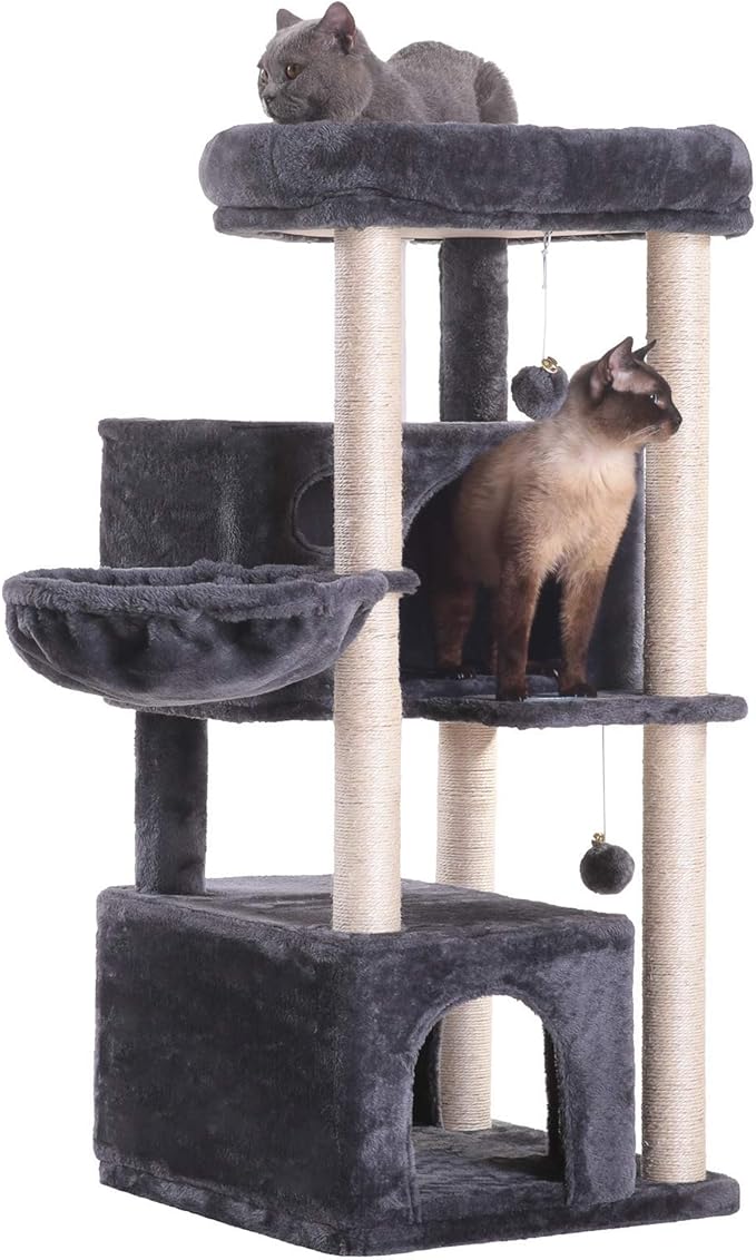 Hey-brother Cat Tree,Multi-Level Cat Condo for Large Cat Tower Furniture with Sisal-Covered Scratching Posts, 2 Plush Condos, Big Plush Perches MPJ011G