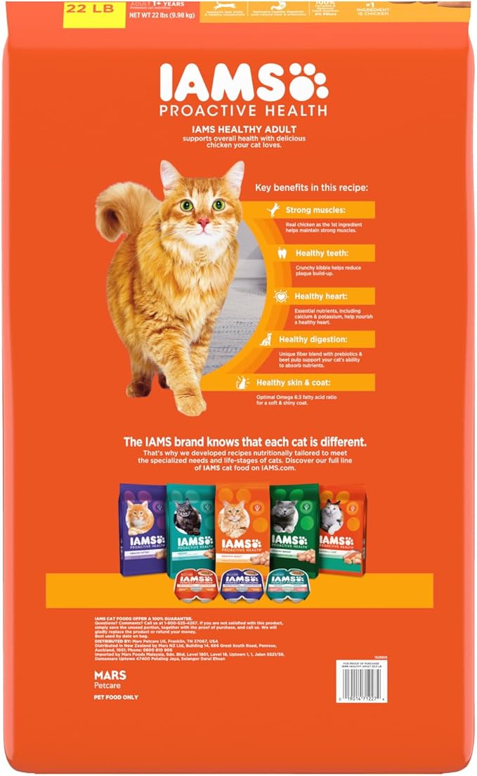 IAMS Proactive Health Adult Healthy Dry Cat Food with Chicken, 22 lb. Bag