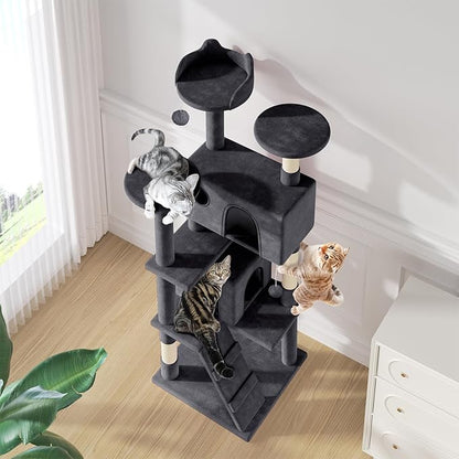 MoNiBloom 70 Inch Cat Tree Tower for Indoor Cats Large Adults, Tall Cat Tower with Scratching Post, Multi-Level Furniture Activity Center with Cat Condo Pet Play House, Smoky Grey