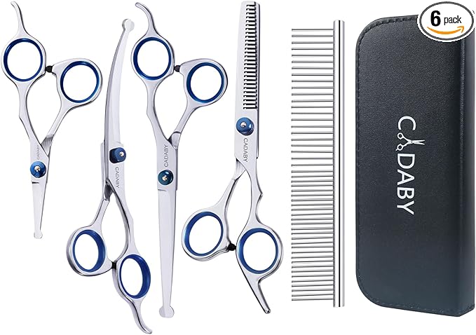 Dog Grooming Scissors Kit with Safety Round Tips,6 in 1 Professional Dog Scissors for Grooming, 4CR Stainless Steel Pet Grooming Shears