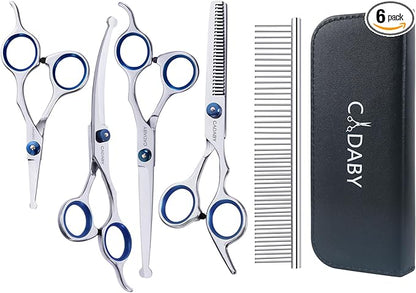 Dog Grooming Scissors Kit with Safety Round Tips,6 in 1 Professional Dog Scissors for Grooming, 4CR Stainless Steel Pet Grooming Shears