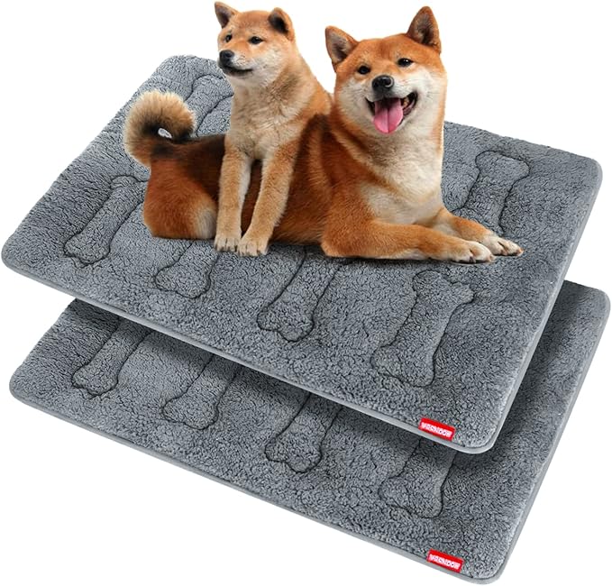 Dog Bed Crate Mat(36" X 23") 2 Pack, Soft Plush Dog Bed Pad Machine Washable Crate Pad, Grey