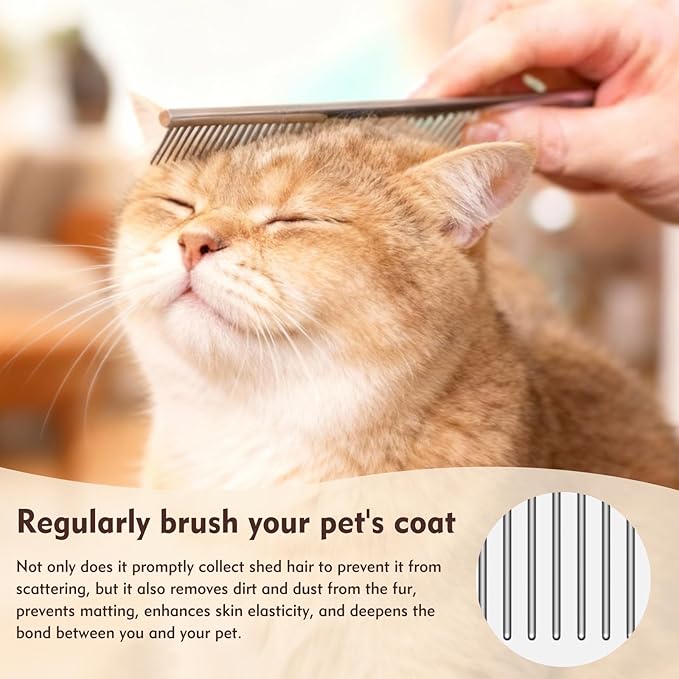 WRW Stainless Steel Dog Combs [4 Pcs], Groom Like a Professional, Coarse Pet Butter Comb for Dog ＆ Cat, Rounded Corners Prevent Friction and Breakage, 4 Sizes of Steel Teeth Fit Most Pet Fur