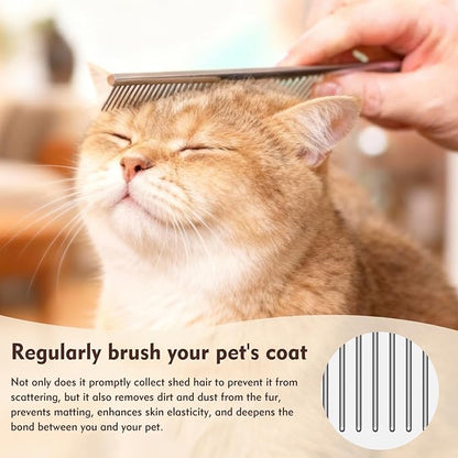 WRW Stainless Steel Dog Combs [4 Pcs], Groom Like a Professional, Coarse Pet Butter Comb for Dog ＆ Cat, Rounded Corners Prevent Friction and Breakage, 4 Sizes of Steel Teeth Fit Most Pet Fur