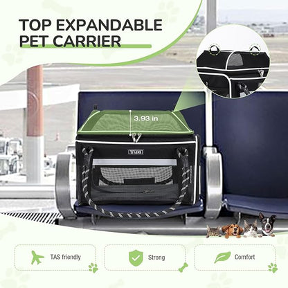 Lekereise Top Expandable Dog Carrier TSA Airline Approved Soft Sided Pet Underseat Up to 12lbs Travel Carriers for Small Cats and Dogs with Convertable Dog Leash and Anti-Scratch Mesh