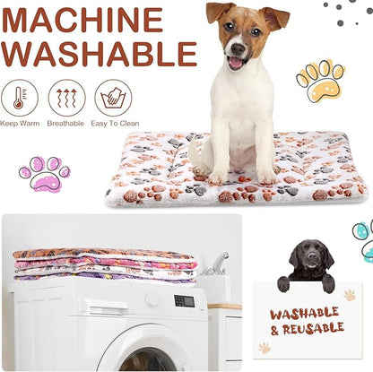 4 Pack Ultra Soft Dog Cat Bed Mat with Cute Prints Reversible Fleece Dog Crate Kennel Pad Cozy Washable Thickened Hamster Guinea Pig Pet Bed Mat for Small Animals(30 x 22 Inches,Vivid Color)