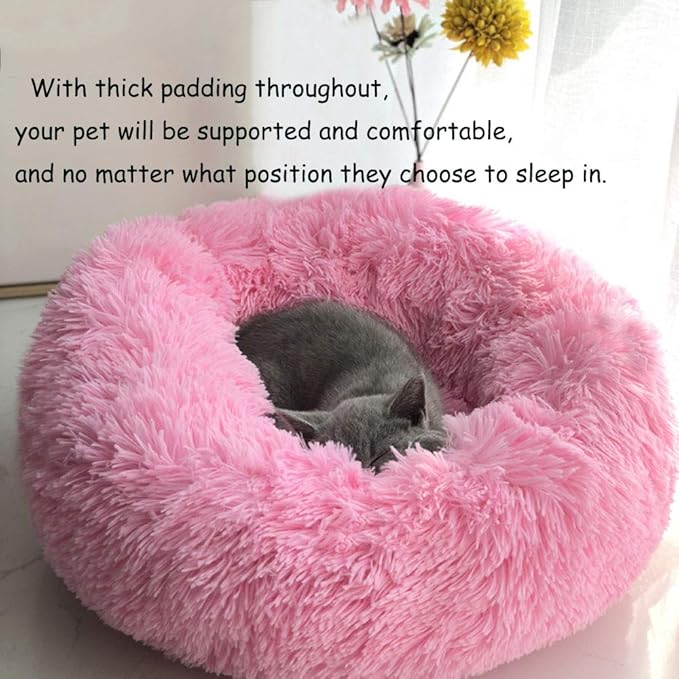 BODISEINT Modern Soft Plush Round Pet Bed for Cats or Small Dogs, Mini Medium Sized Dog Cat Bed Self Warming Autumn Winter Indoor Snooze Sleeping Cozy Kitty Teddy Kennel (20'' D x 8'' H, Hot Pink)