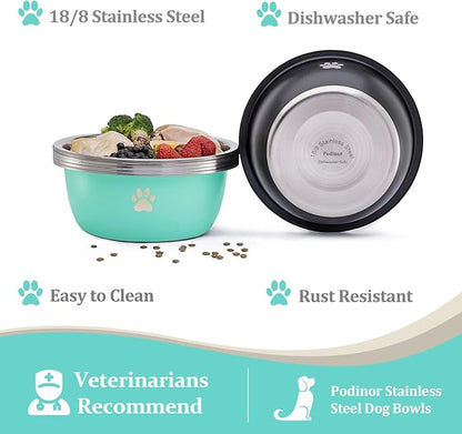 Large Dog Water Bowl 2 Pack, 1 Gallon 128oz Stainless Steel Extra Large Dog Food Bowl for Big Giant Dogs, Aqua