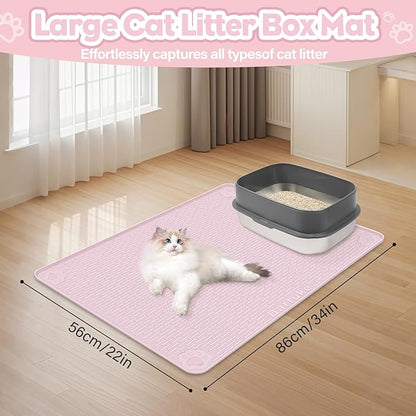 Cat Litter Mat, Extra Large 34" x 22" Silicone Mat Litter Trapping Mat for Scatter Control, Soft on Kitty Paws, Easy to Clean (Pink)