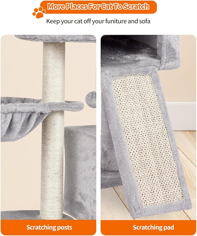 FISH&NAP Cute Cat Tree Kitten Cat Tower for Indoor Cat Condo Sisal Scratching Posts with Jump Platform Cat Furniture Activity Center Play House Grey