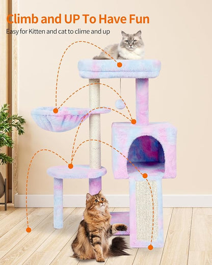 FISH&NAP Cute Cat Tree Kitten Cat Tower for Indoor Cat Condo Sisal Scratching Posts with Jump Platform Cat Furniture Activity Center Play House Rainbow