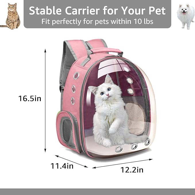 Cat Bubble Carrying Bag, Backpack Carrier for Small Medium Dogs Cats, Airline Approved Travel Space Capsule Pet Carrier Dog Hiking Backpack - Pink