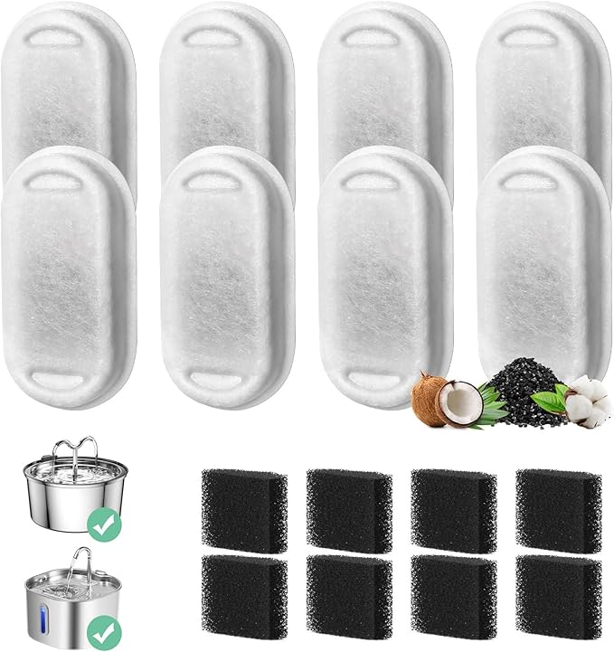 Cat Water Fountain Filter, 8 Pack Cat Fountain Filter Replacement for 108oz/3.2L & 74oz/2.2L Stainless Steel cat Water Dispenser, Pet Fountain Filters Replacement