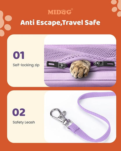 MIDOG Cat Carrier Soft, TSA Approved Airline Travel Carrier for Cats and Small Dogs, Under Seat Pet Bag with Expandable Space & Escape-Proof Zippers (Lavender)