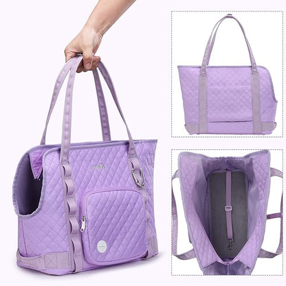 Pecute Dog Purse Carrier, Dog Carrier with Pockets for Small Dogs, Fits Dogs 5.5 lbs to 11 lbs, Cat and Puppies Tote Bag, Outing, Travel, Vet, Purple
