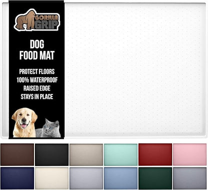 GORILLA GRIP 100% Waterproof Raised Edge BPA Free Silicone Pet Feeding Mat, Dog Cat Food Mats Contain Spills Protects Floors, Placemats for Cats and Dogs Water Bowl, Pets Accessories 16x10, White