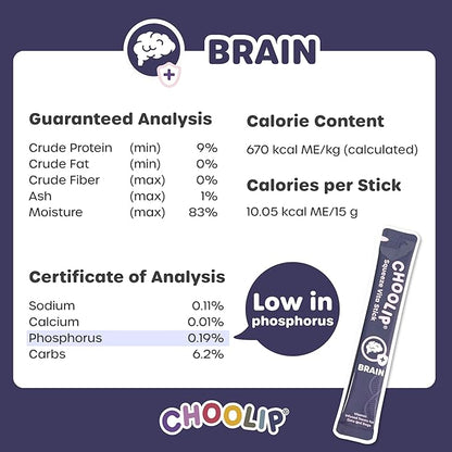 Choolip Squeeze Vita Stick Lickable Cat Treats & Dog Puree – 7-Count Brain Support Tubes, Creamy Grain-Free High-Protein Puree with DHA, Omega 3 & Vitamin B12 for Memory & Cognitive Health