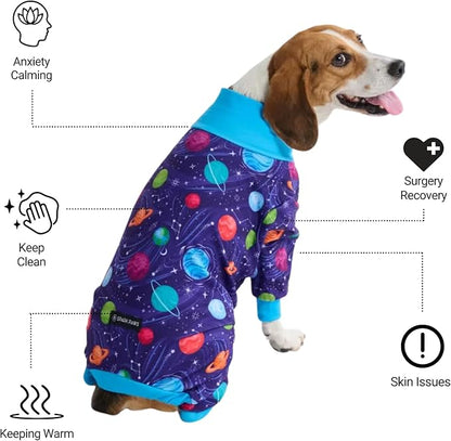 Spark Paws Dog Pajama, Dog Recovery Suit Male, Onesie, Ultra-Soft and 4-Way Stretch, for Small Medium and Large Breeds - Planets - S