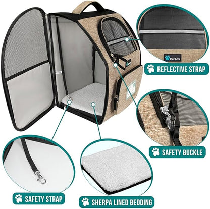 PetAmi Dog Backpack Carrier for Small Large Cat, Pet, Puppy, Ventilated Pet Hiking Backpack Travel Bag, Airline Approved Cat Backpack Carrier, Camping Biking Dog Bag Up to 18lbs Pet, Taupe