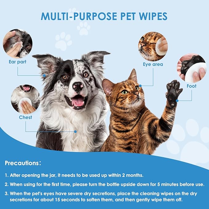 Pet Eye Wipes for Dogs Cats 120PCS, Dog Eye Wipes for Remove Eye Discharge and Crust Coconut Oil Non-Irritating Gentle Reduce Tear Stains Pet Cleaning Grooming Wipes for Eyes Face