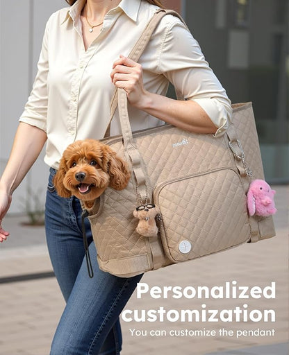 Pecute Dog Purse Carrier, Dog Carrier with Pockets for Small Dogs, Fits Dogs 7 lbs to 13 lbs, Cat and Puppies Tote Bag, Outing, Travel, Vet, XL,16.9" L x 7.9" W x 13.8" H, Khaki