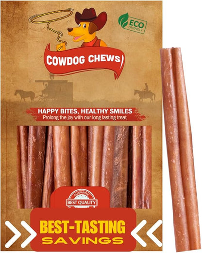 Cowdog Chews Beef Bully Stick: Odor-Free, Fully Digestible Beef Collagen Chews (5-7", 25 Count) - Natural, Grain-Free, Long-Lasting Collagen Bully Stick Substitute for All Dog Breeds