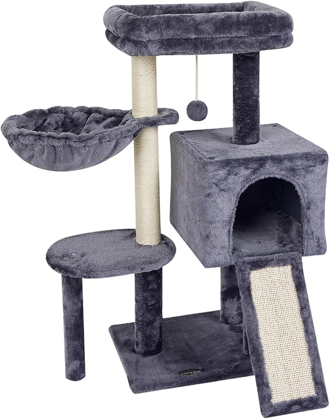 FISH&NAP Cute Cat Tree Kitten Cat Tower for Indoor Cat Condo Sisal Scratching Posts with Jump Platform Cat Furniture Activity Center Play House SmokyGrey