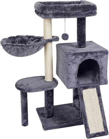 FISH&NAP Cute Cat Tree Kitten Cat Tower for Indoor Cat Condo Sisal Scratching Posts with Jump Platform Cat Furniture Activity Center Play House SmokyGrey