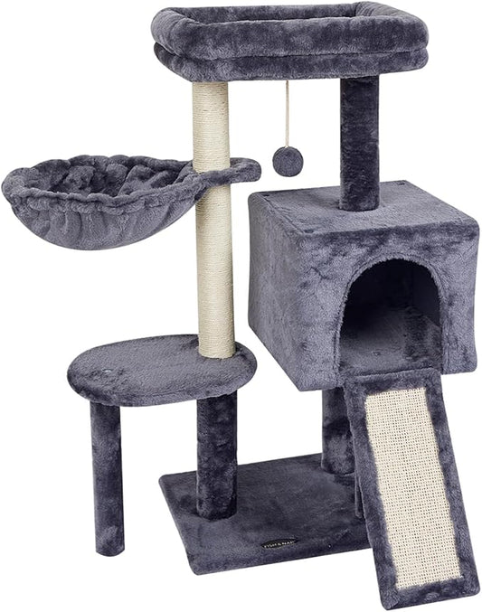FISH&NAP Cute Cat Tree Kitten Cat Tower for Indoor Cat Condo Sisal Scratching Posts with Jump Platform Cat Furniture Activity Center Play House SmokyGrey
